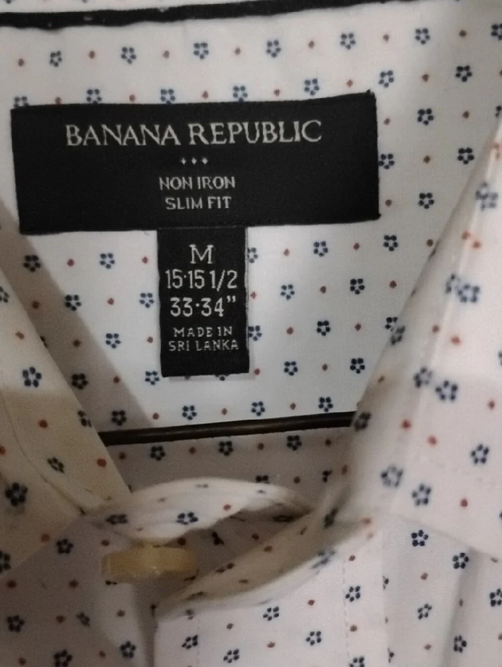 Banana Republic White Dress Shirt with Navy Micro-Dot Pattern